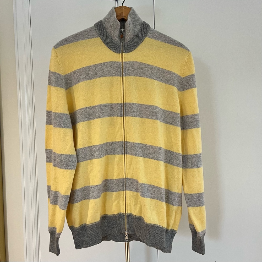 Brunello Cucinelli Yellow and Gray Zip-Up Cashmere Sweater